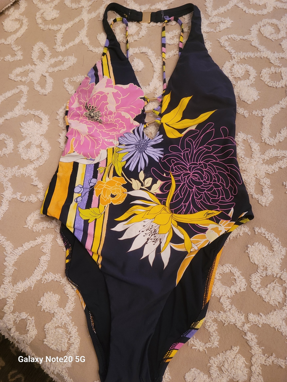 Trina Turk Navy One-Piece with Yellow & Pink Floral Accents